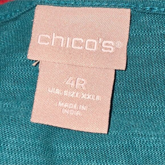 Chico's Teal Crochet Detail Shark Bite Hem Lace-Up Women's Top Size 4 XXL - Picture 7 of 8